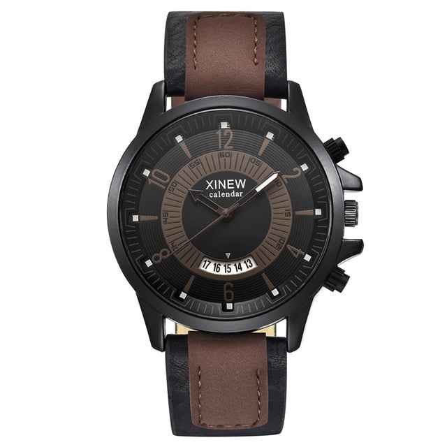 Round Dial Faux Leather Watch
