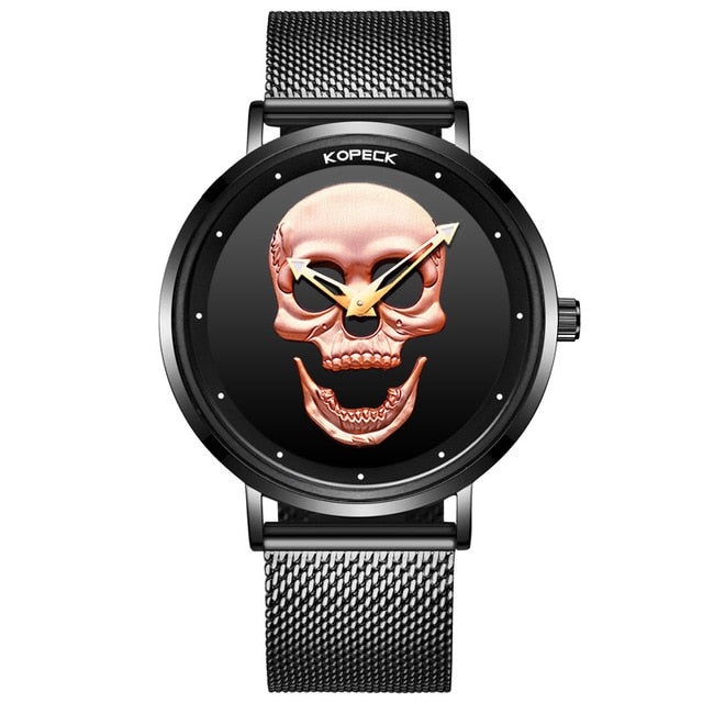 Golden Skull Leather Sports Watches